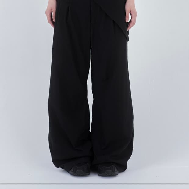 Waist pocket bag wide pants BLACK