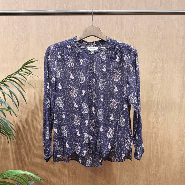 이자벨마랑 에뚜왈 블라우스 페이즐리 패턴 버튼 디테일 네이비