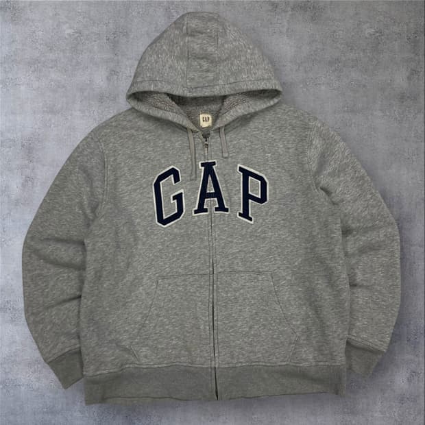 GAP 그레이 컬러 스펠아웃 빅로고 기모 후드 집업