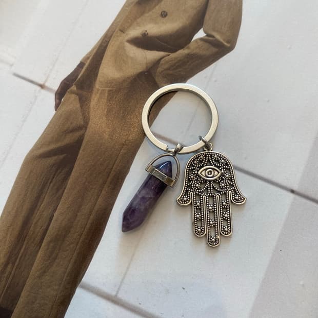 빈티지 함사 손(Hamsa) 자수정 키링