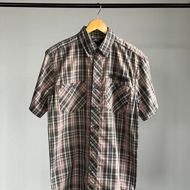 [M]할리 데이비슨 해골 체크 레이싱 셔츠