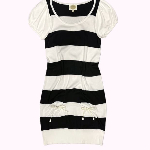 stripe ribbon pocket knit dress