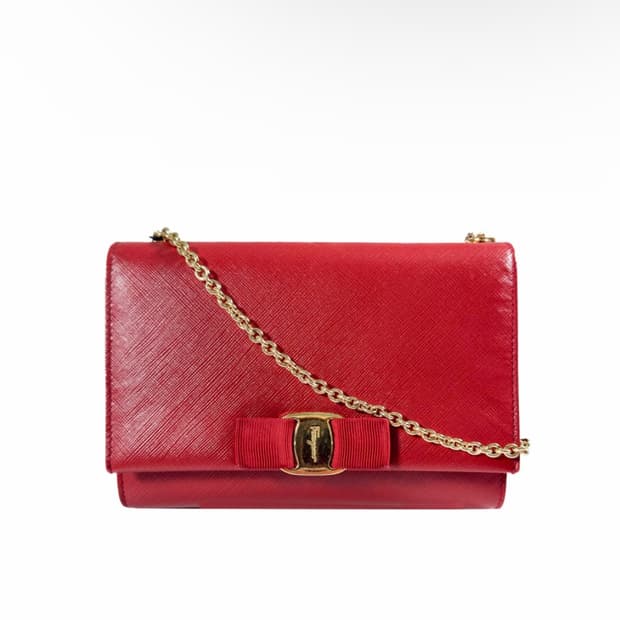 페레가모 여성 지니 바라 보우 체인 숄더 크로스백 레드 22 B558
