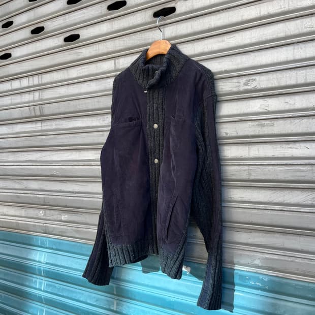 90s Armani Exchange 골덴 판넬 니트 집업