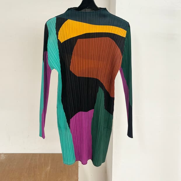 플리츠 플리즈 컬러 블록 패턴 튜닉 또는 원피스