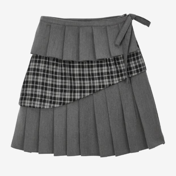 YB x Oliwa Checkered Pleated Wrap Skirt 
