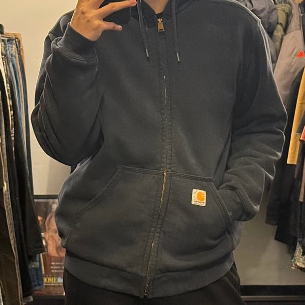 칼하트 네이비 남색 레인 디펜더 코튼 면 후드 후디 집업 S 90 워크