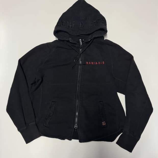 정품 매니아매스 빈티지 오버핏 크롭 후드집업 M 블랙