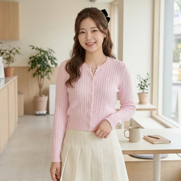 폴로 랄프로렌 걸즈 꽈배기 가디건 핑크