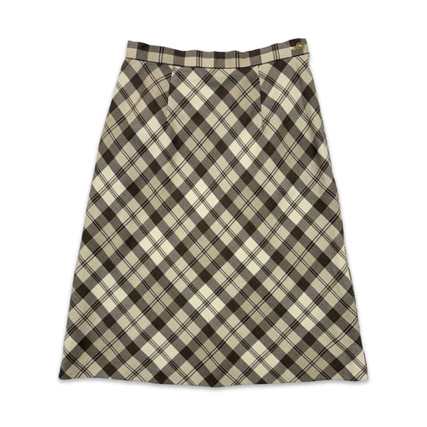 빈티지 J.PRESS 체크 브라운 미디 스커트