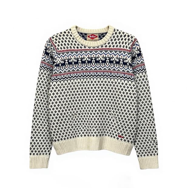 LEE COOPER 노르딕 패턴 니트 라운드넥 디테일 화이트