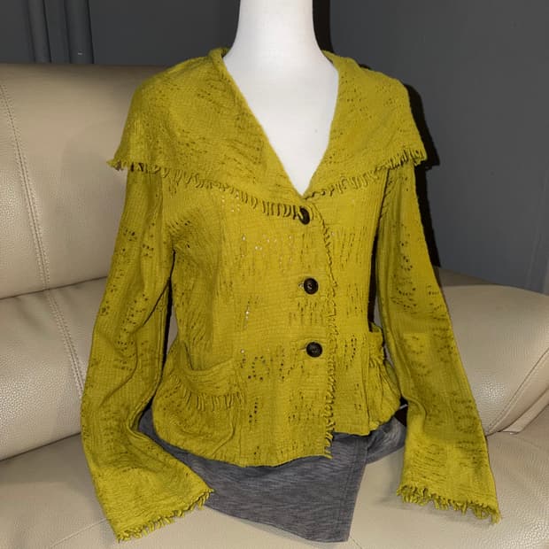 fringe detail punching knit cardigan