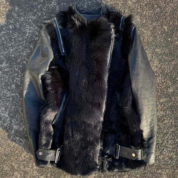 Black Leather & Fur Panel Jacket