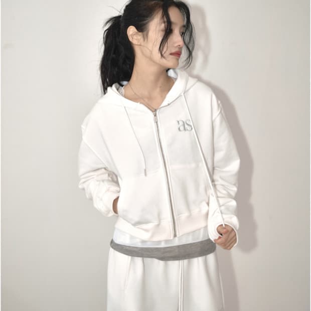 애즈온 베이직 트레이닝 후드 집업/화이트