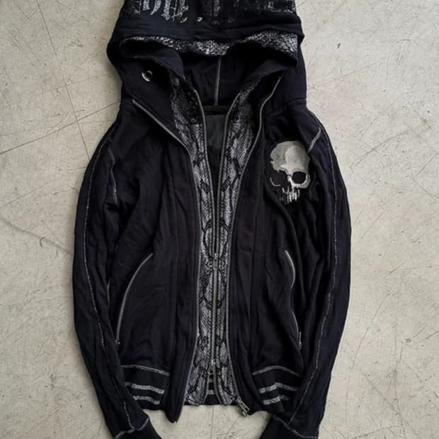 스컬 자수 스트릿 후드 집업