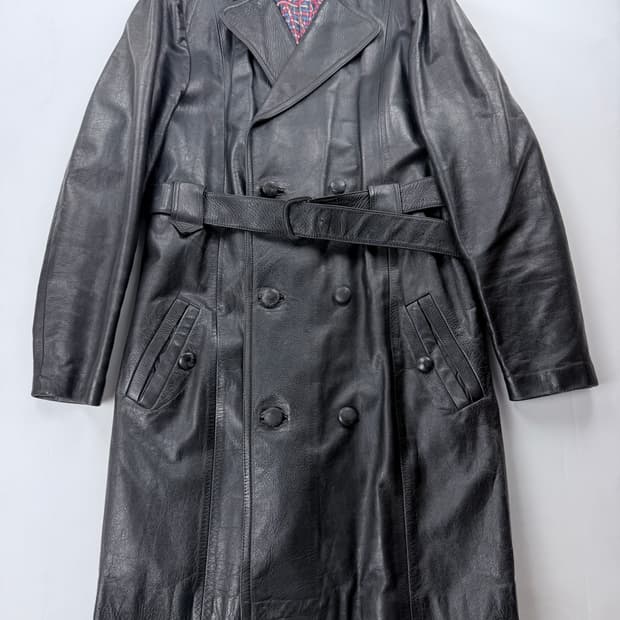 Leather belted trench coat