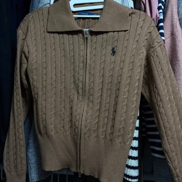 폴로랄프로렌 케이블 니트 집업 브라운 s 폴로
