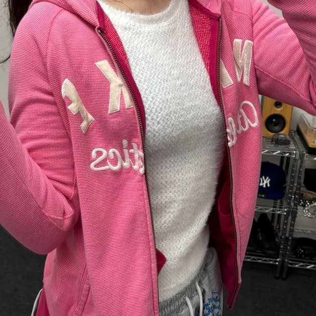 나이키 00s 아치로고 스트라이프 딸기우유 핑크 후드집업