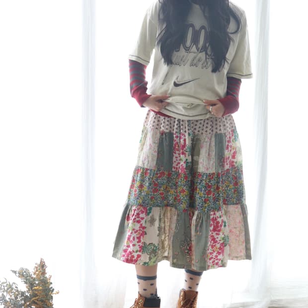 [Beams Boy] Patchwork Floral Skirt