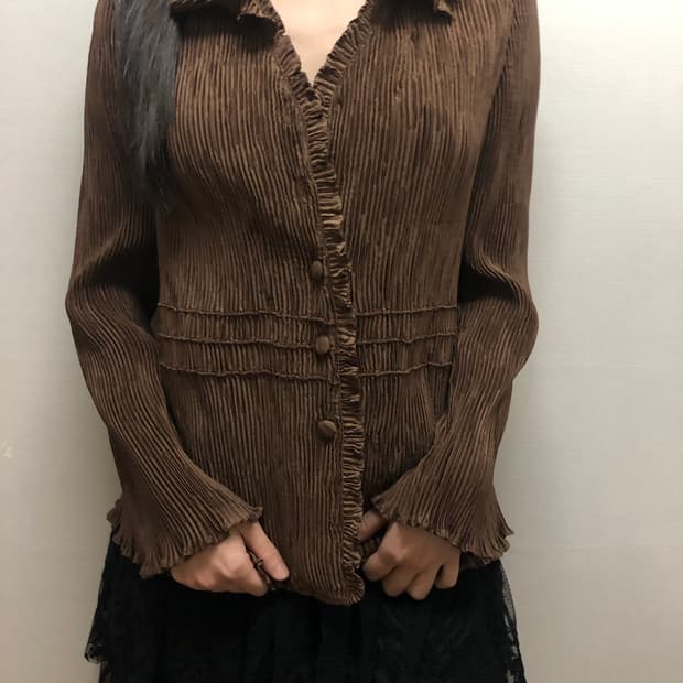 빈티지 브라운 프릴 블라우스