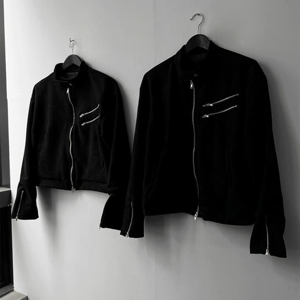 코시하루 더츠비 더블 지퍼 트위드 스웨이드 바이커 자켓