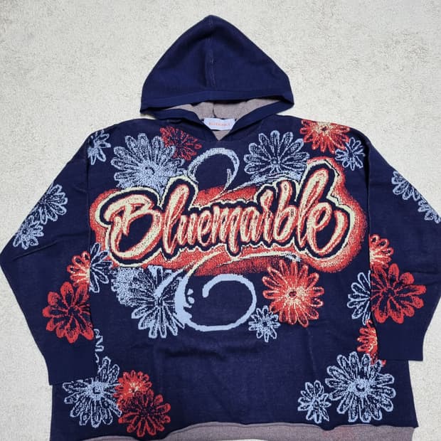 블루마블 자카드 니트 후드티