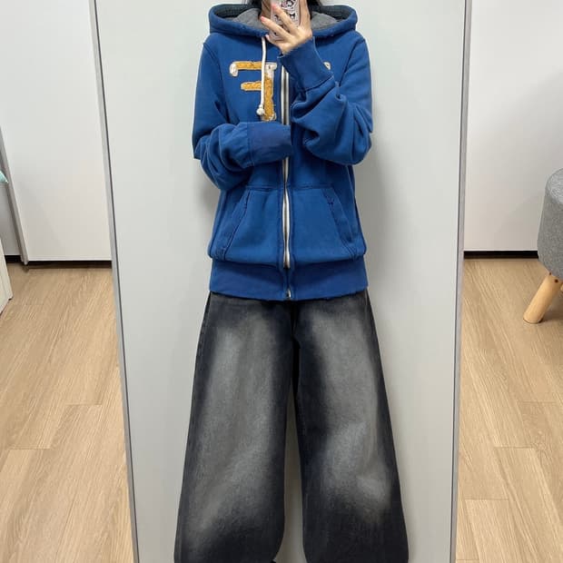 아베크롬비 자수로고 블루 후드집업