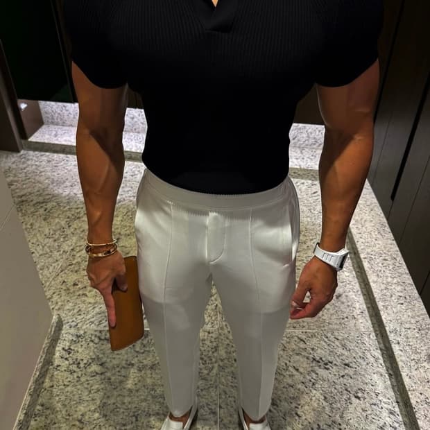 Raffinato Etoile 화이트 핀턱트레이닝팬츠 50사이즈,새틴밴딩