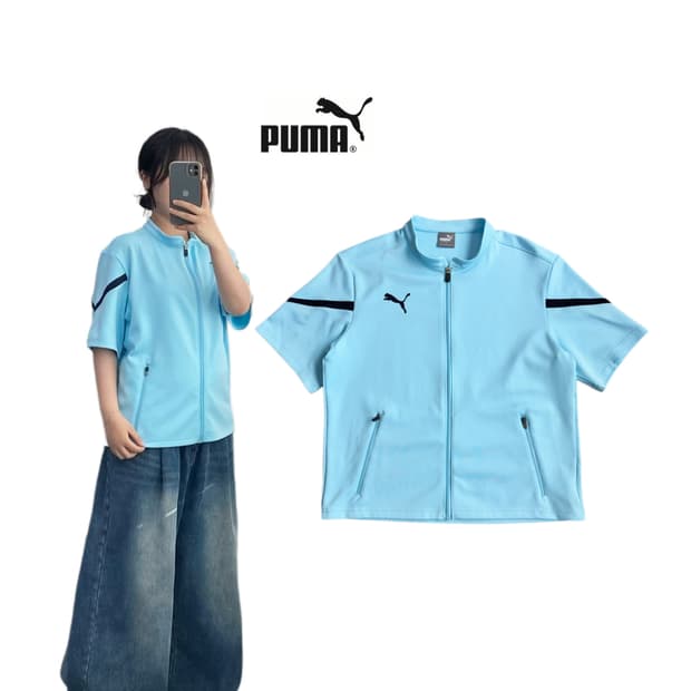 PUMA 푸마 하늘색 블록코어 반팔 져지 집업