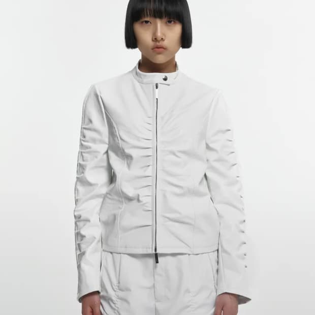 나체 쉬링 레더 자켓 아이보리