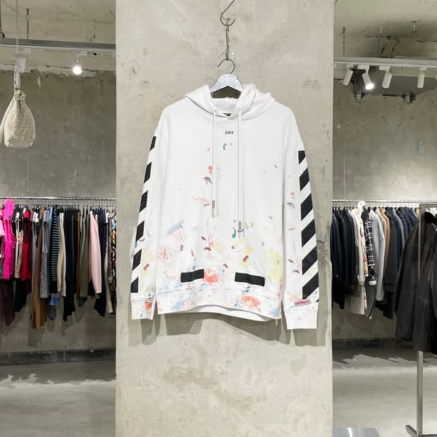 오프화이트 화이트 페인팅 애로우 후디