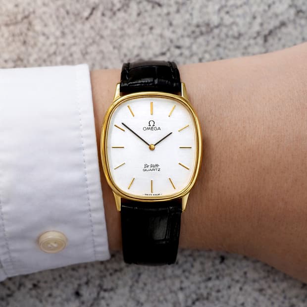 정품 오메가 엘립스 드빌 1365 쿼츠 화이트 금장 빈티지 시계