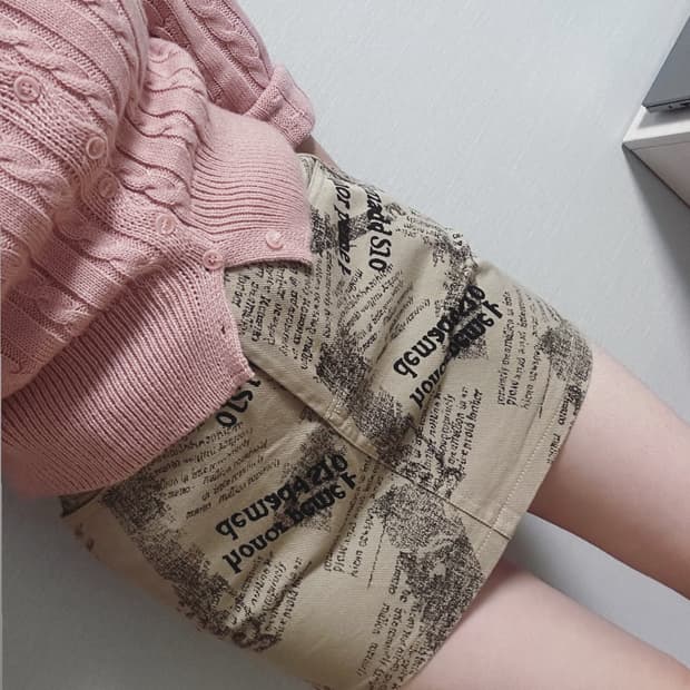 레터링 신문지 미니 스커트 치마
