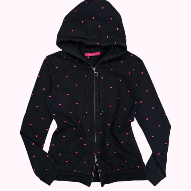 PINKY GIRLS heart pattern hood zip-up