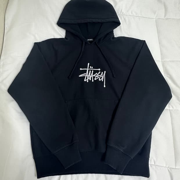 스투시 베이직 아플리케 후드 블랙 M
