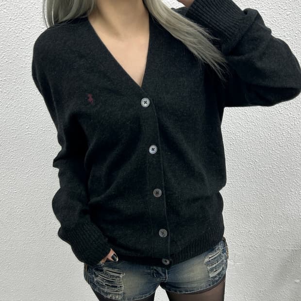 폴로 랄프로렌 버건디포니 차콜 가디건 100