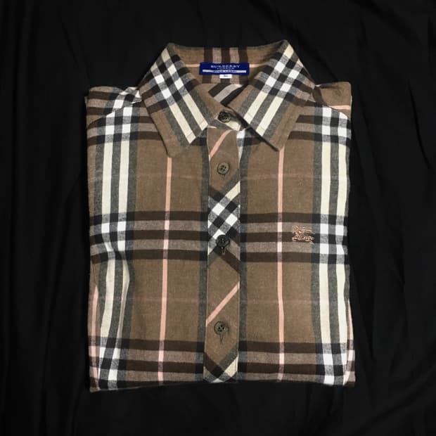 빈티지 버버리 블루라벨 브라운 핑크 슬림핏 셔츠