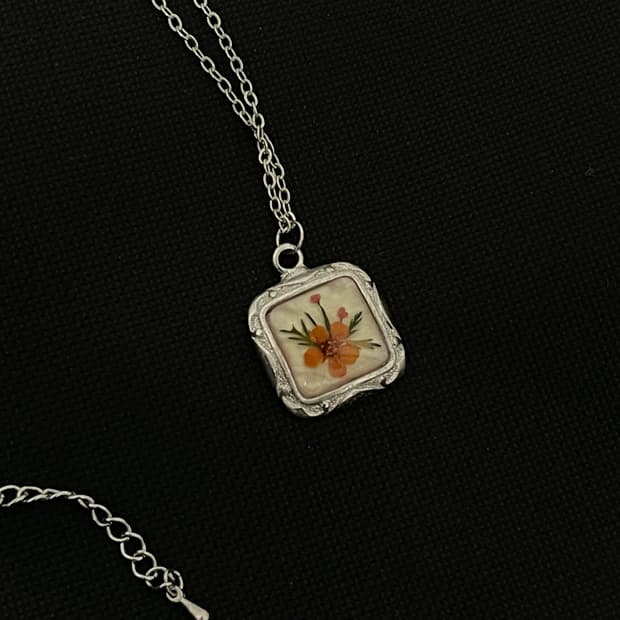 빈티지 오리엔탈 히피 자개 압화 목걸이