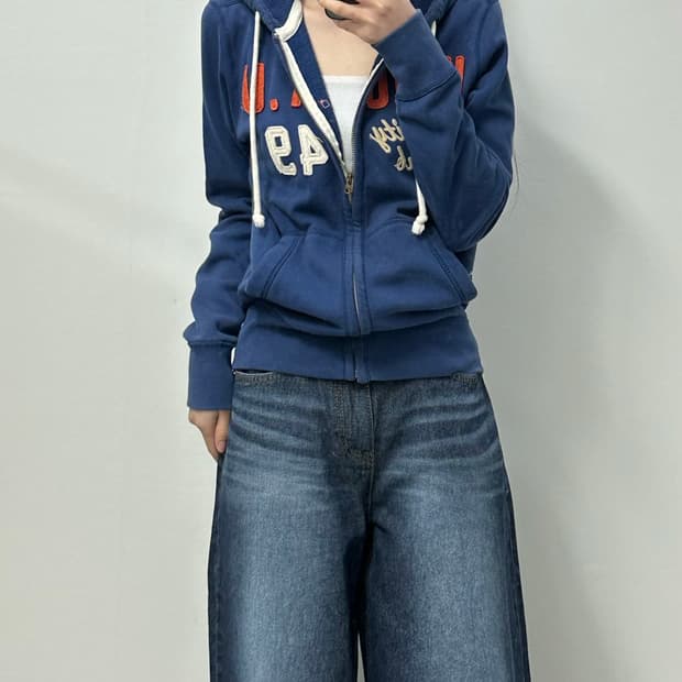 후아유 y2k 와투케 네이비 후드집업