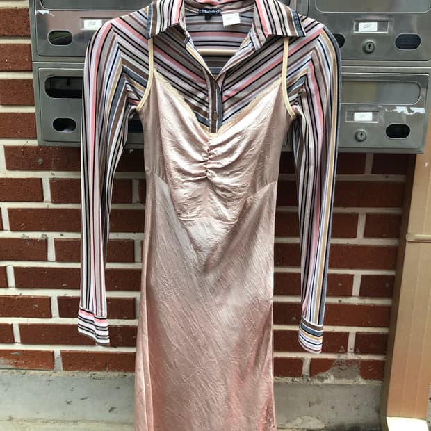 줄무늬 셔츠,슬립 원피스 레트로 일본 빈티지