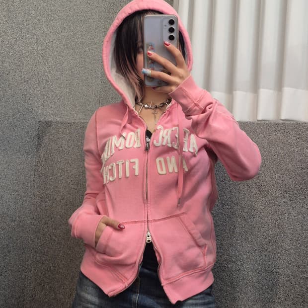 ABERCROMBIE PINK HOODIE ZIPUP 