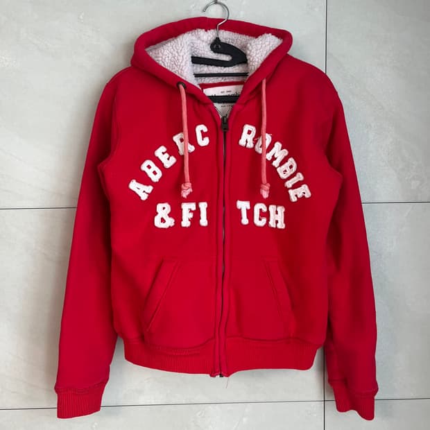 아베크롬비 양털 퍼 후드집업 레드 (M)