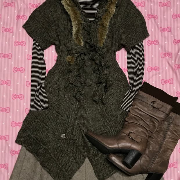 오네갸루 퍼 니트 롱니트 브라운 갸루