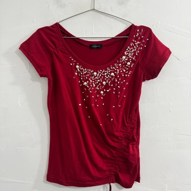 red shirring top