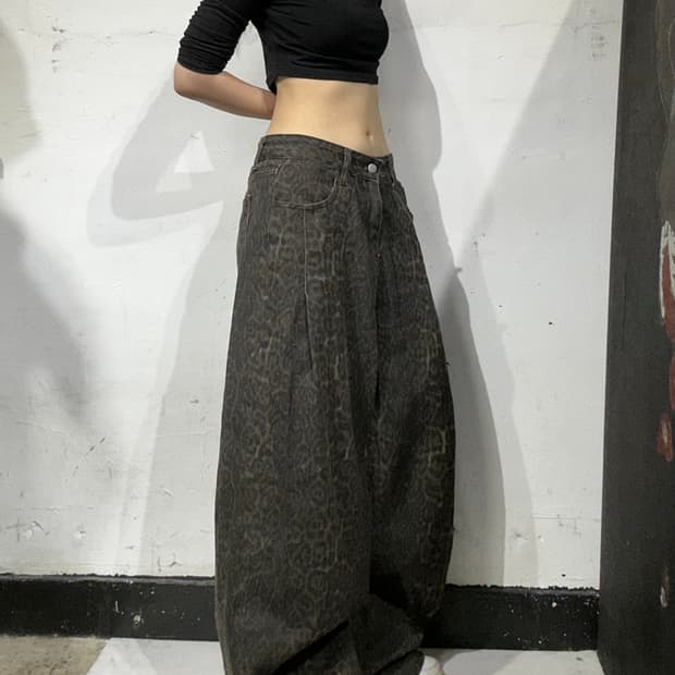 빈티지 레오파드 호피 와이드 벌룬 팬츠 XL