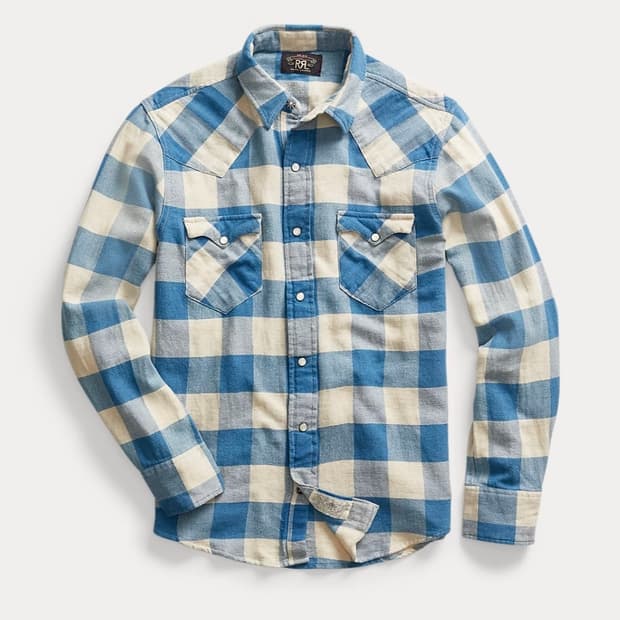 RRL 슬림핏 플래드 트윌 웨스턴 셔츠 M