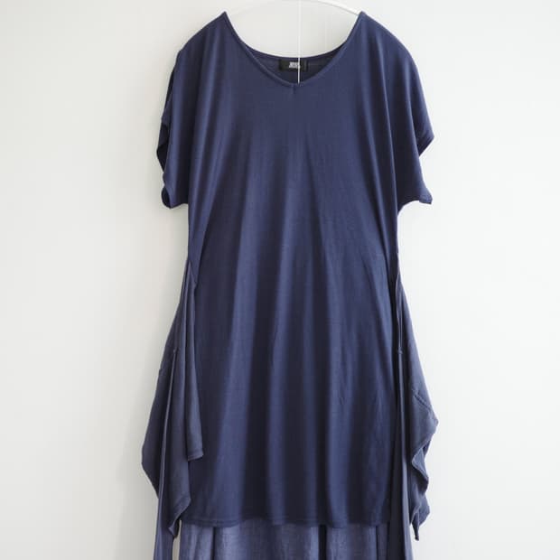 Draped navy slit-side tunic