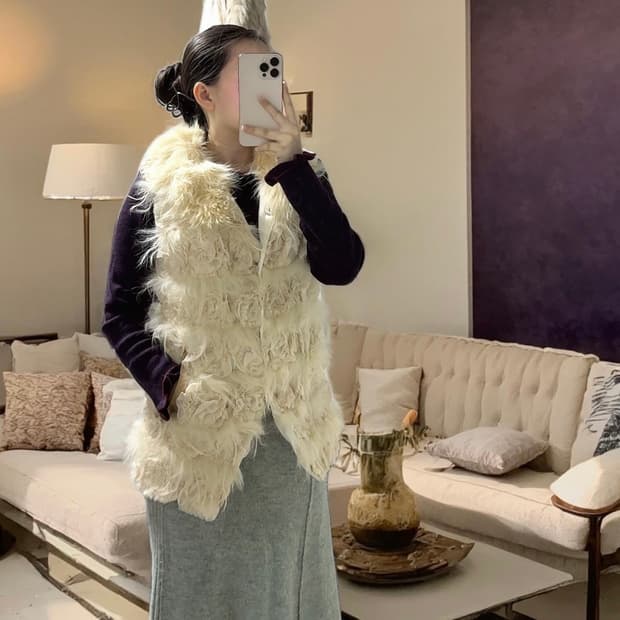 여우털칼라 폭스&장미꽃망사 조끼베스트