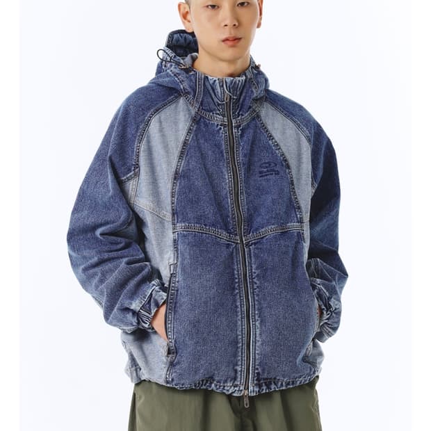 트래블 프론트 백 데님 윈드 브레이커 블루