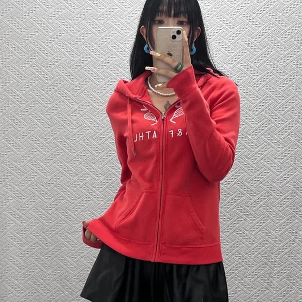 아베크롬비 레트로 Y2K 라켓 코랄오렌지 후드집업 M C13894